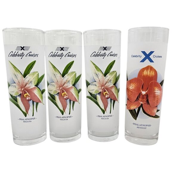 Celebrity Cruises Orchids Frosted High Ball Glasses Drink Recipe – Set of 4 - Picture 5 of 16